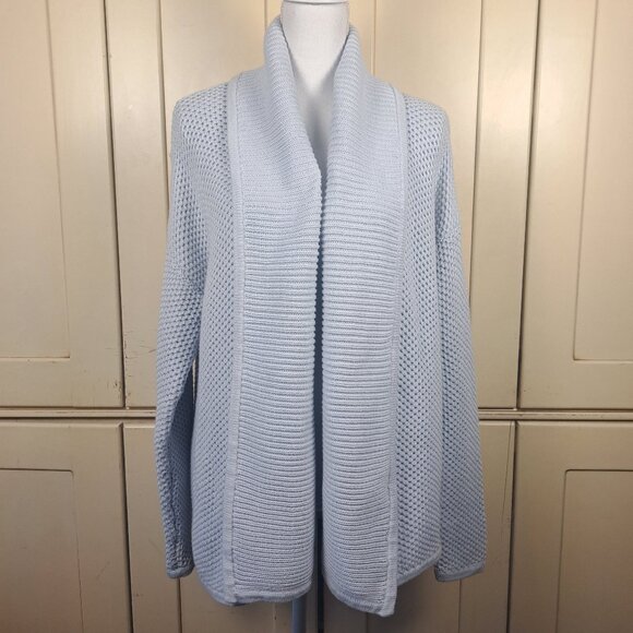 HAVEN Well Within Shawl Collar Ice Blue Open Front Cotton Cardigan Sz L - Picture 1 of 10